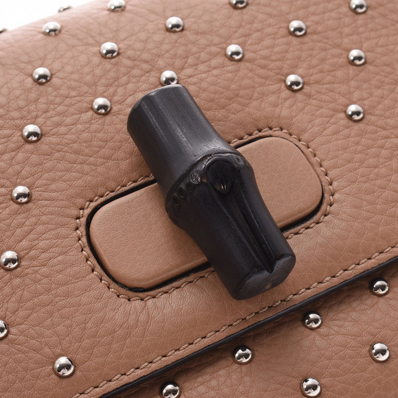 Gucci Chain Shoulder Bag Studs Beige Black Calfskin - Picture 7 of 9